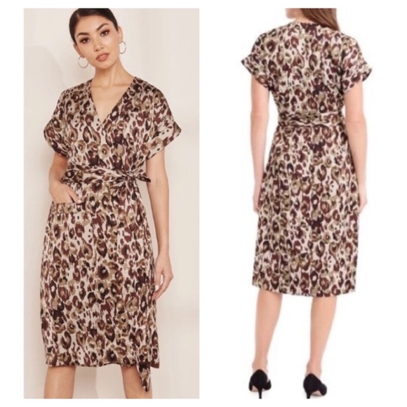 HP J Crew Leopard Satin Wrap Dress Sz XSP - Picture 2 of 8